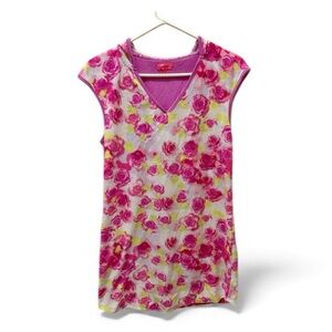 BETSEY JOHNSON Floral Hooded Swim Suit Cover Up Pink Rose Blossom size S